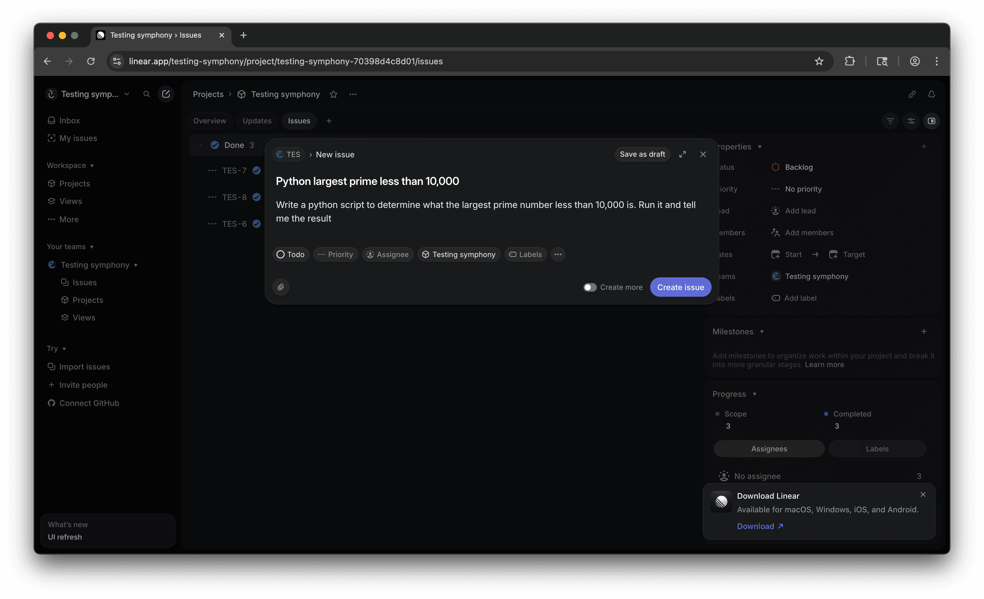 Creating Issue